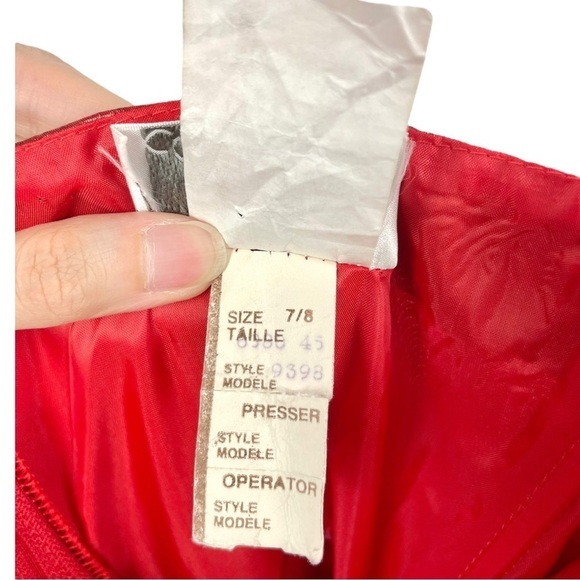 Vintage 80s Collection Red Metallic Strapless Bow Back Frill Back Dress Size 7/8 - Picture 9 of 10